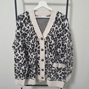 Zara Women Animal Print Cardigan - Black and Cream